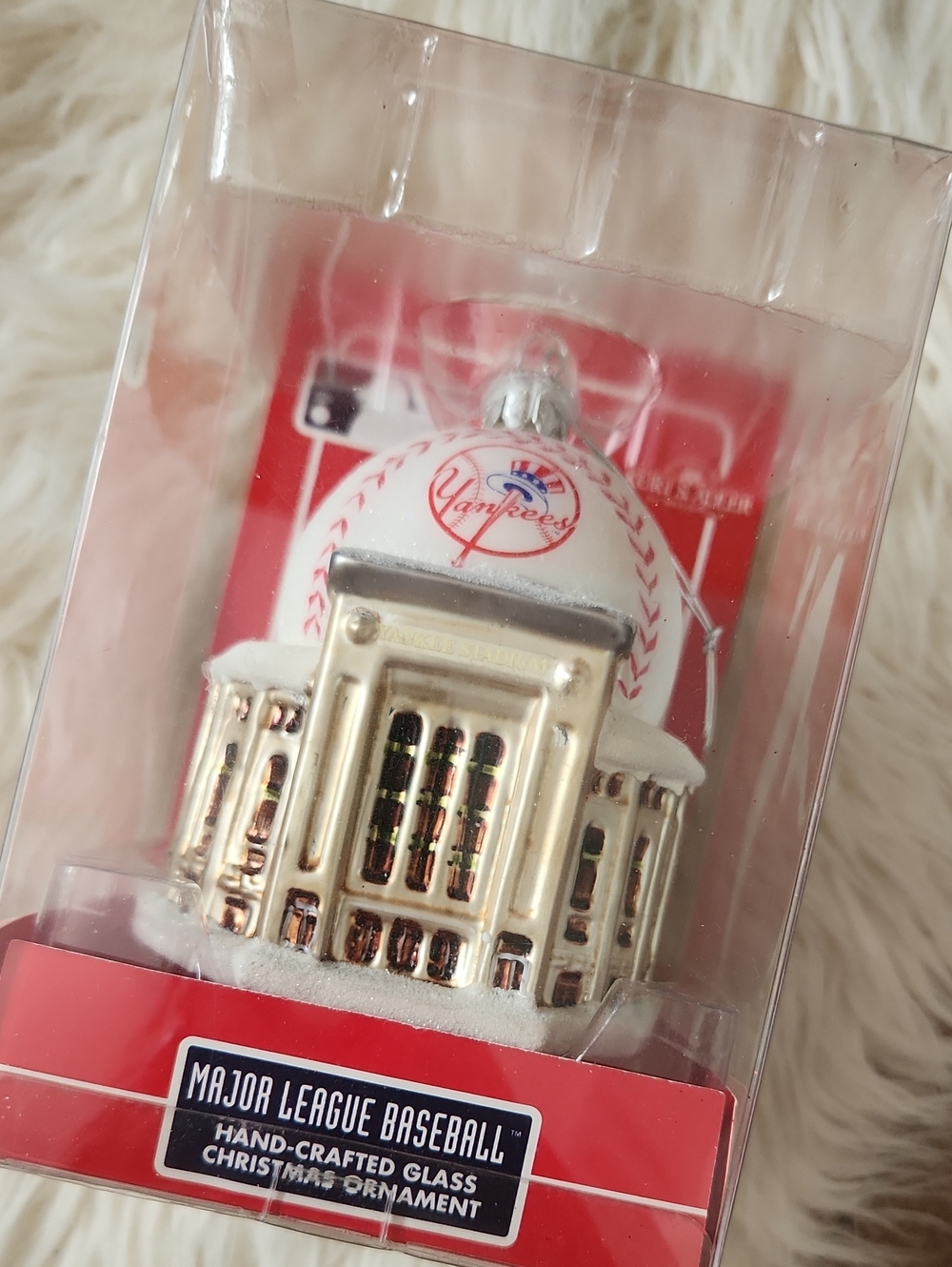 Kurt Adler White & Gold Yankees Stadium Glass Ornament